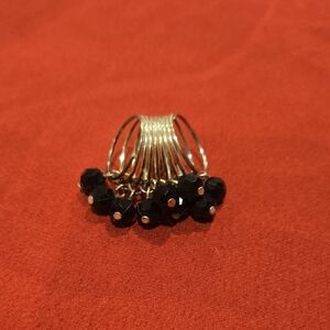 Silver Multi-Band Ring with Black Beads